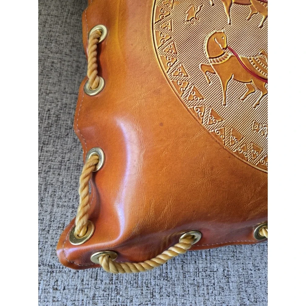 Vintage 1970s Faux Leather Chariot Lounge Cushion Rope‎ Lace Boho Decor UNIQUE